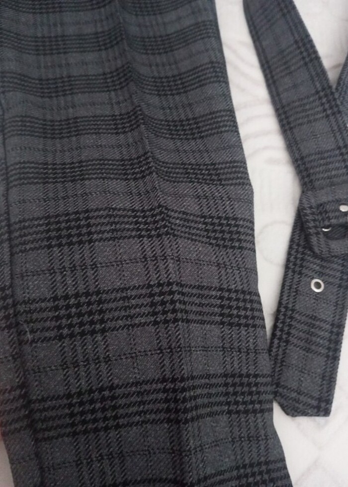 Ekose desen gri kışlık pantolon kemerli - Görsel 2