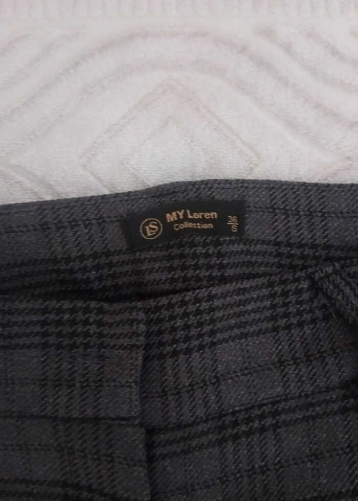 Ekose desen gri kışlık pantolon kemerli - Görsel 3