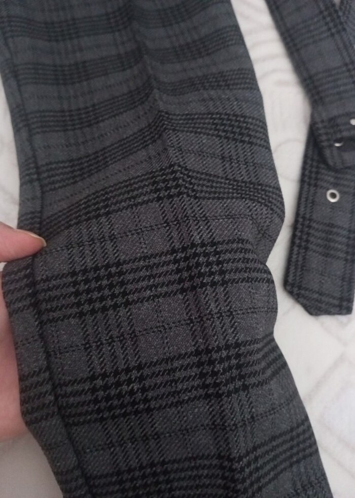 Ekose desen gri kışlık pantolon kemerli - Görsel 4