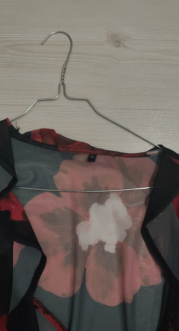 Şeffaf Kırmızı Desenli Uzun Kollu Bluz - Görsel 3