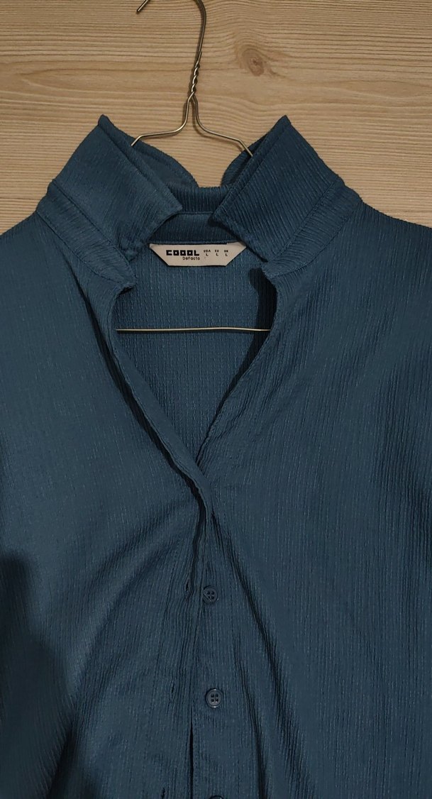 Uzun Kollu Mavi V Yaka Gömlek - Görsel 2