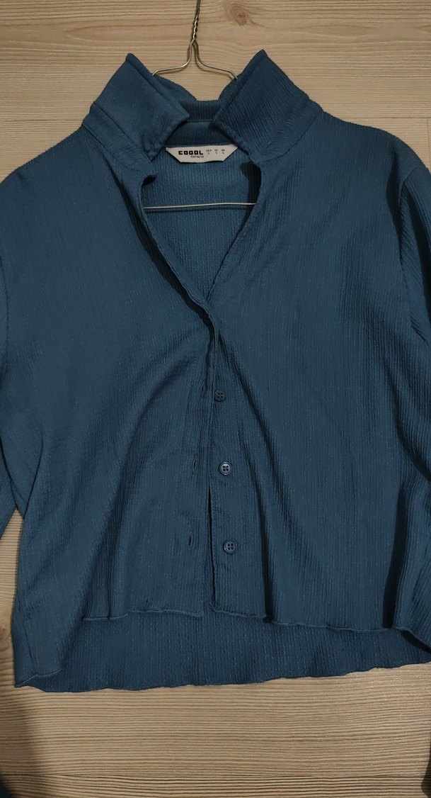 Uzun Kollu Mavi V Yaka Gömlek - Görsel 3