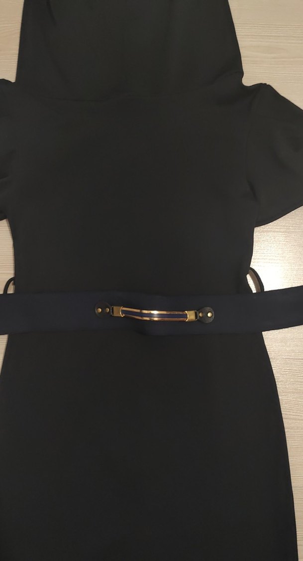 kısa lacivert İnce Kemerli Elbise - Görsel 2