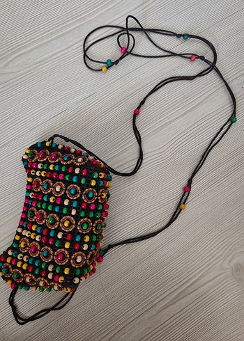 Renkli Boncuklu El Yapımı Bohem çanta - Görsel 2