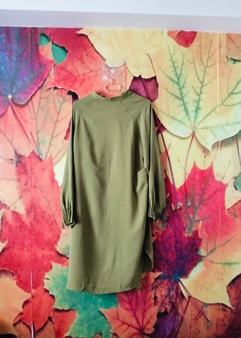 Kadın Haki Keten Uzun Kollu Tunik - Görsel 3