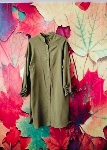 Kadın Haki Keten Uzun Kollu Tunik - Görsel 2