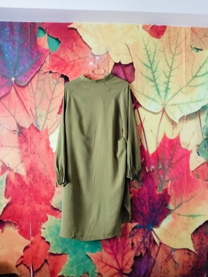 Kadın Haki Keten Uzun Kollu Tunik - Görsel 3