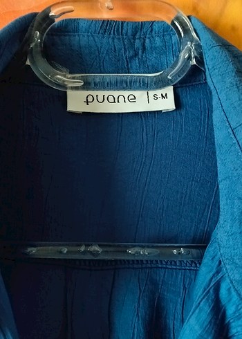 Uzun Kollu Mavi Keten Gömlek Tunik - Görsel 5