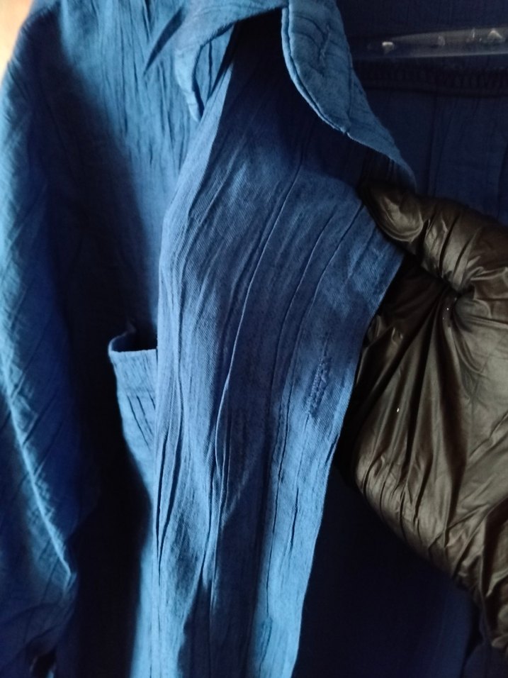 Uzun Kollu Mavi Keten Gömlek Tunik - Görsel 4