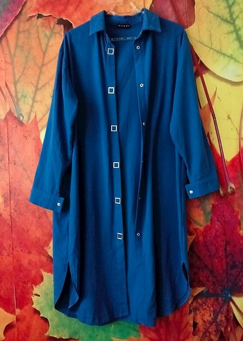 Uzun Kollu Mavi Kadın Tunik - Görsel 2