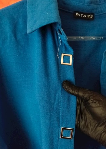 Uzun Kollu Mavi Kadın Tunik - Görsel 4