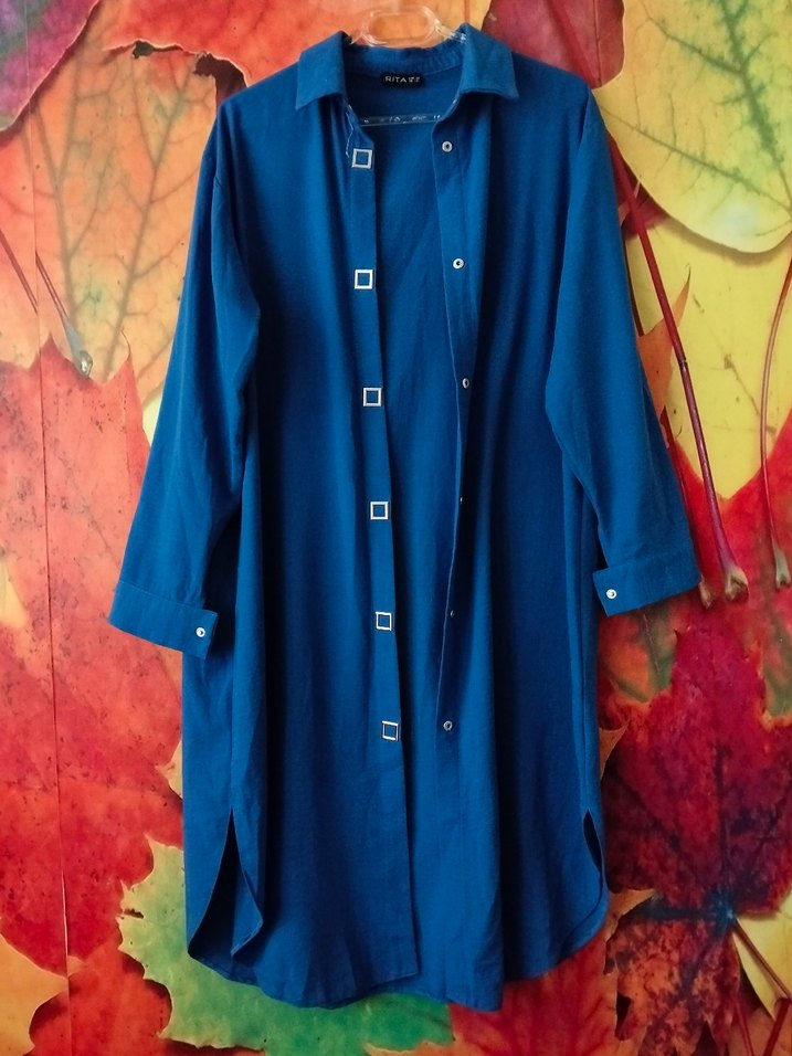 Uzun Kollu Mavi Kadın Tunik - Görsel 2