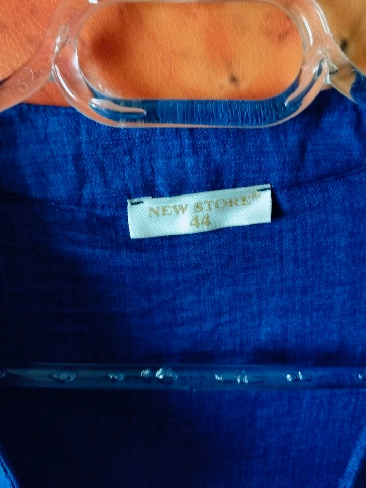 Düğmeli Mavi Uzun Keten Tunik - Görsel 4