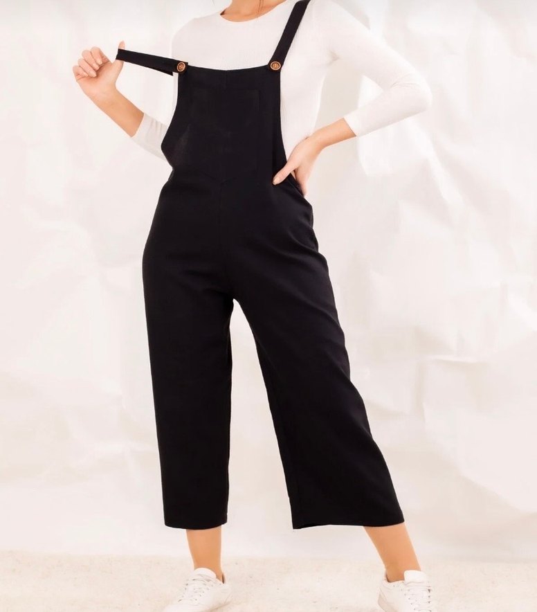 Armonika kadın siyah bahçivan tulum - Görsel 3