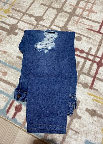 Düğmeli mavi  Midi Kadın Kot Pantolon - Görsel 2