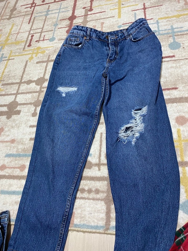 Düğmeli mavi  Midi Kadın Kot Pantolon - Görsel 3