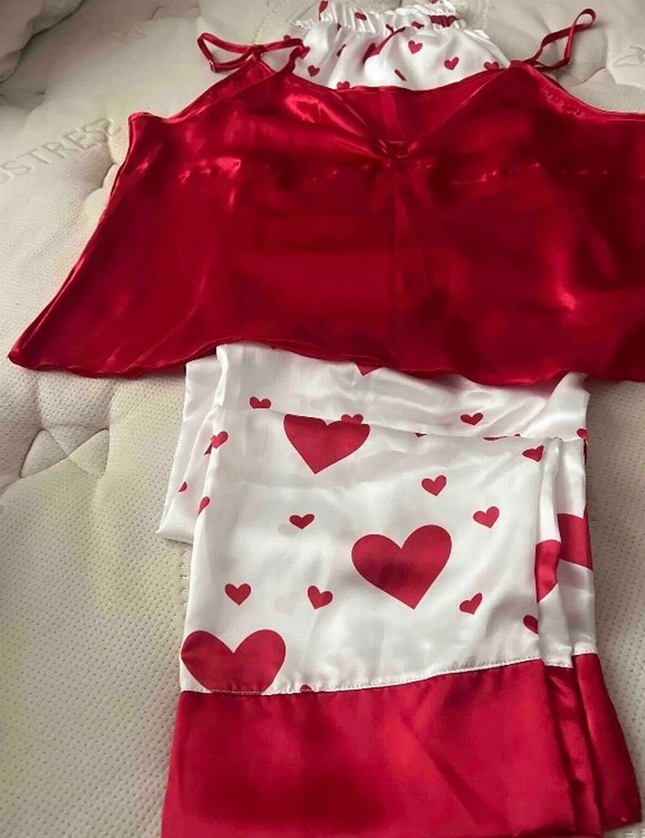 Kırmızı Parlak Askılı Kadın Pijama Takımı - Görsel 2