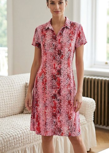 Vintage Love Pembe Cicekli Rahat Gomlek Elbise