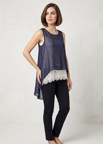 Vintage Love Lacivert Dantel Detayli Sifon Bluz
