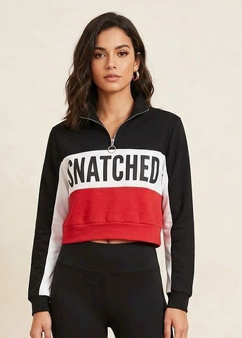 Vintage Love Renk Bloklu Snatched Yarim Fermuarli Spor Sweatshirt