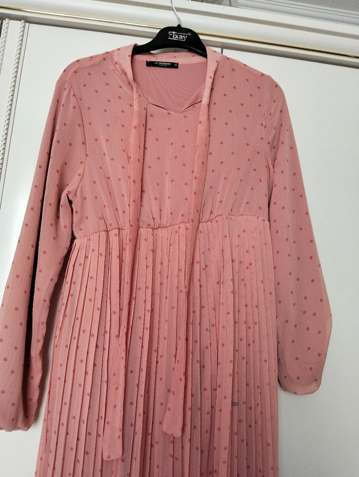 Pudra Pileli Uzun Kadın Elbise - Görsel 4