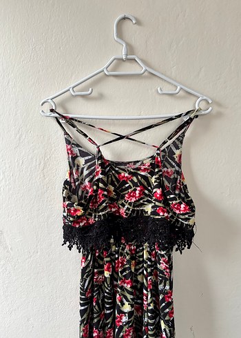 Çiçek Desenli Askılı Bohem Elbise - Görsel 2