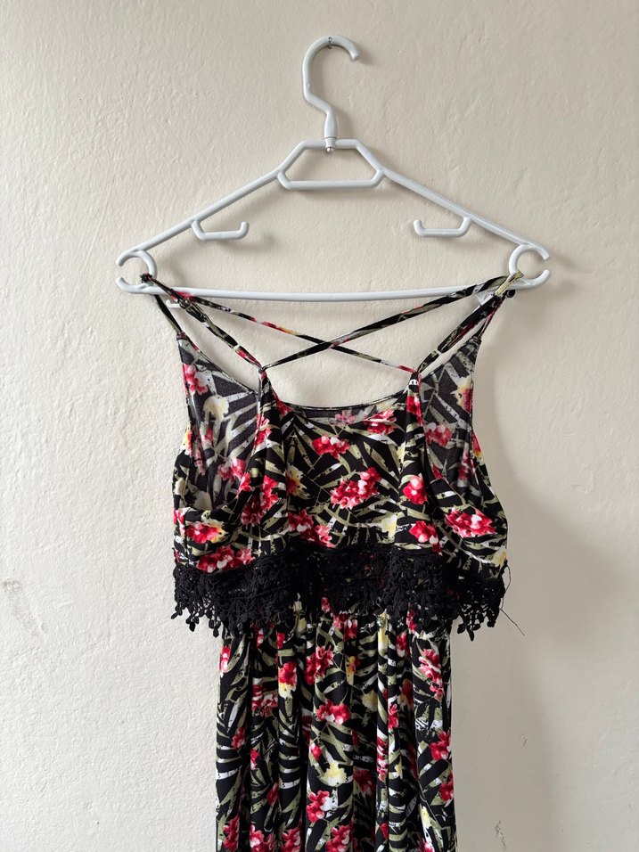 Çiçek Desenli Askılı Bohem Elbise - Görsel 2