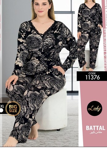 Diger Kadın Siyah Desenli Uzun Kollu Pijama Takımı
