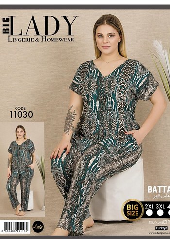 Diger Büyük Beden Yılan Desenli Dantelli Pijama