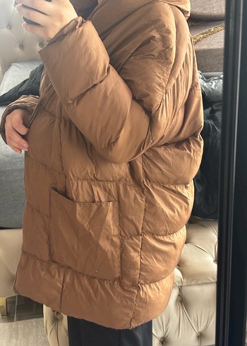 Kahverengi Fermuarlı Midi Kadın Kışlık Ceket - Görsel 2