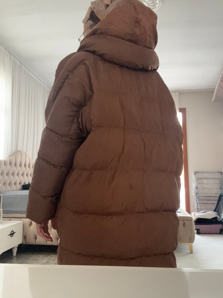 Kahverengi Fermuarlı Midi Kadın Kışlık Ceket - Görsel 3