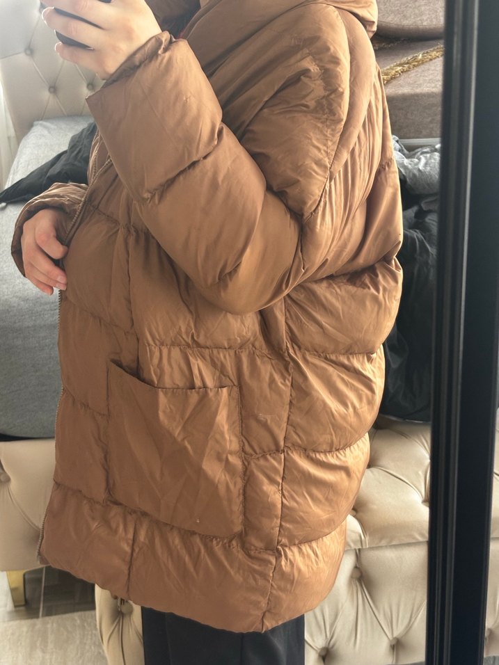 Kahverengi Fermuarlı Midi Kadın Kışlık Ceket - Görsel 2