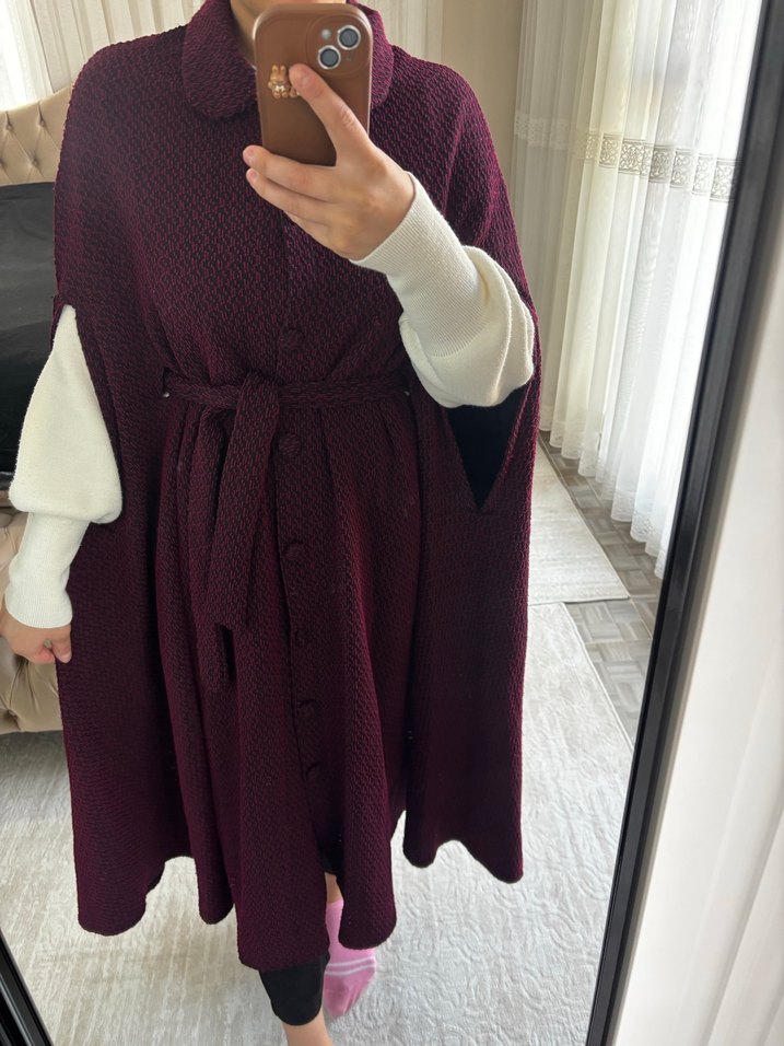 Bordo Kadın panço - Görsel 3