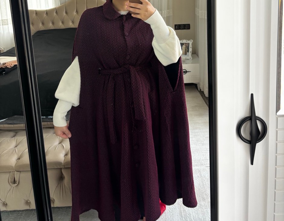 Bordo Kadın panço - Görsel 2