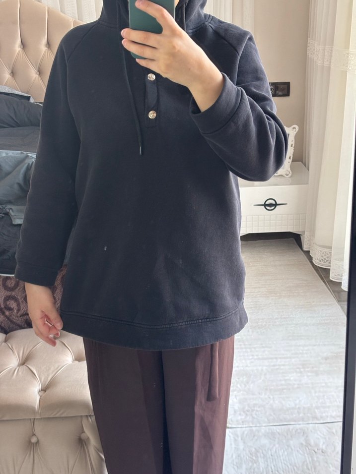 Düğmeli, Polo Yaka Erkek Gri Sweatshirt - Görsel 3