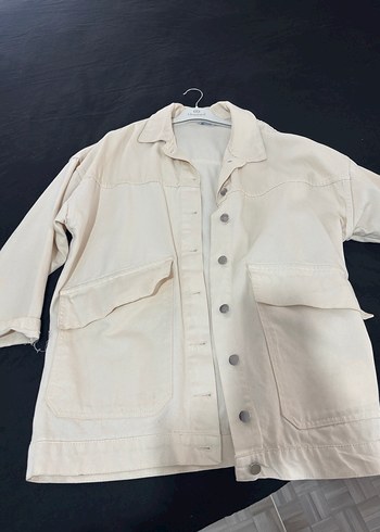 Bej Düğmeli Uzun Kollu Keten Ceket - Görsel 2