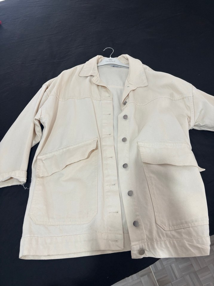 Bej Düğmeli Uzun Kollu Keten Ceket - Görsel 2