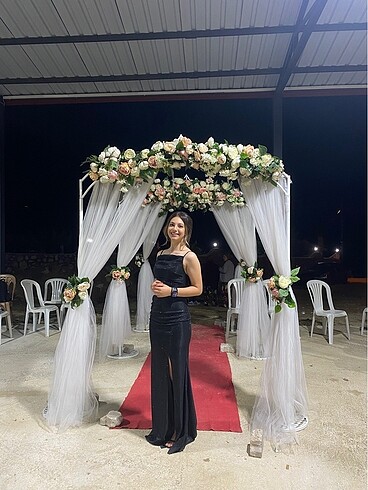 36 Beden siyah Renk Simli Uzun Abiye