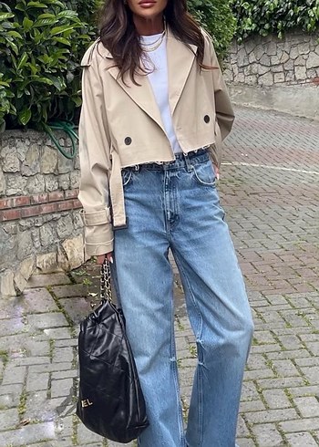 Zara Kadın Camel Renk Denim Trençkot