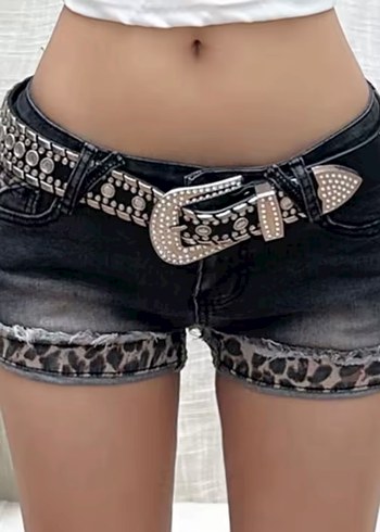 Kahverengi Kürklü Koyu Tie-Dye Mini Kot Şort - Görsel 13