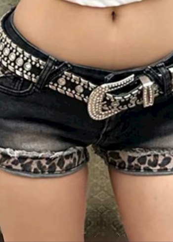 Kahverengi Kürklü Koyu Tie-Dye Mini Kot Şort - Görsel 16