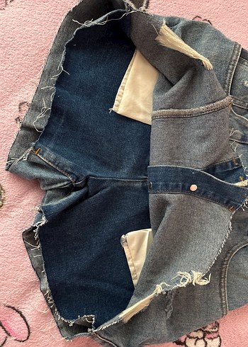 Düğmeli Açık Mavi Denim Mini şort Etek - Görsel 15