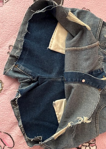 Düğmeli Açık Mavi Denim Mini şort Etek - Görsel 13