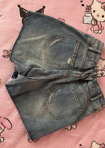 Düğmeli Açık Mavi Denim Mini şort Etek - Görsel 17