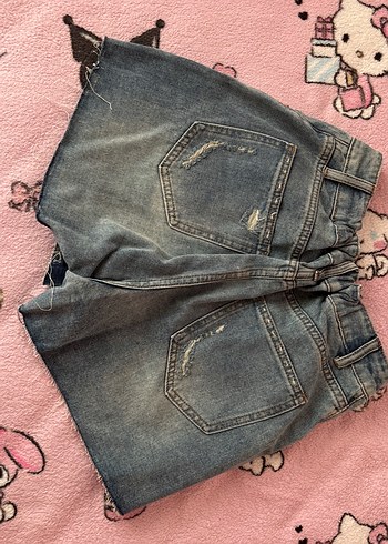 Düğmeli Açık Mavi Denim Mini şort Etek - Görsel 18