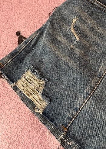 Düğmeli Açık Mavi Denim Mini şort Etek - Görsel 11