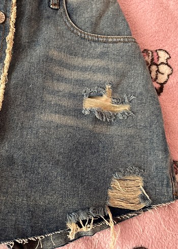 Düğmeli Açık Mavi Denim Mini şort Etek - Görsel 12