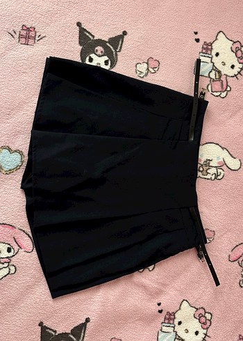 Kadın Siyah Kemerli Mini şort Etek - Görsel 2