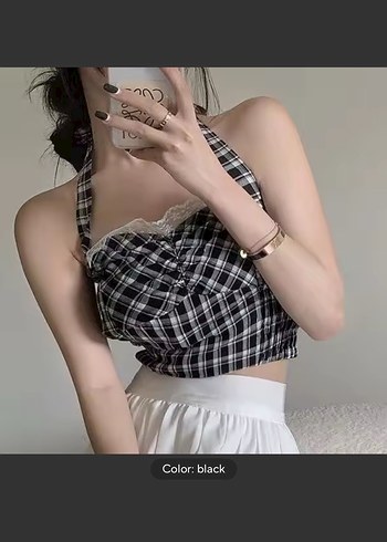 Dantelli Kareli Straplez Bustiyer - Görsel 5