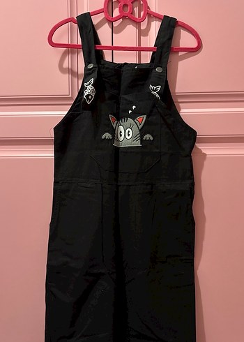 kawaii cutecore Nakışlı Siyah Kısa Salopet - Görsel 2